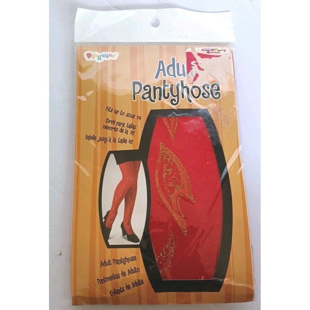 Vintage Adult Pantyhose Tights  Red Gold Glitter Flames Disguise Cosplay New